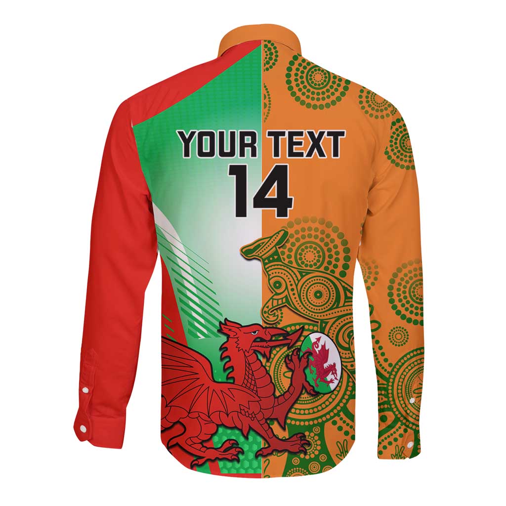 Custom Australia And Wales Rugby Long Sleeve Button Shirt Wallabies Welsh Mascots Dynamic Version