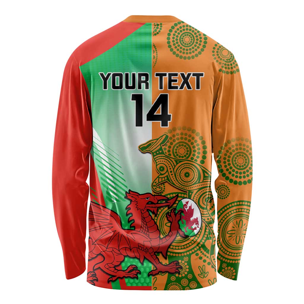 Custom Australia And Wales Rugby Long Sleeve Shirt Wallabies Welsh Mascots Dynamic Version