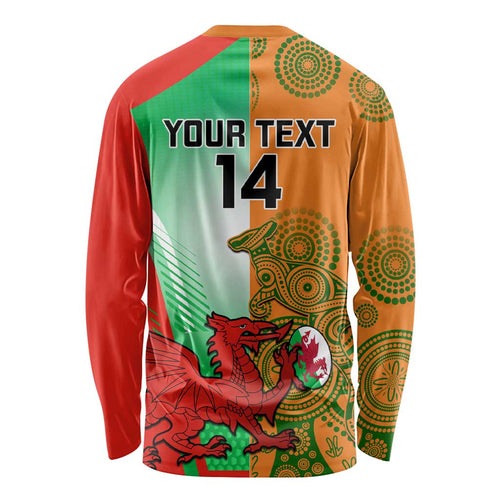 Custom Australia And Wales Rugby Long Sleeve Shirt Wallabies Welsh Mascots Dynamic Version