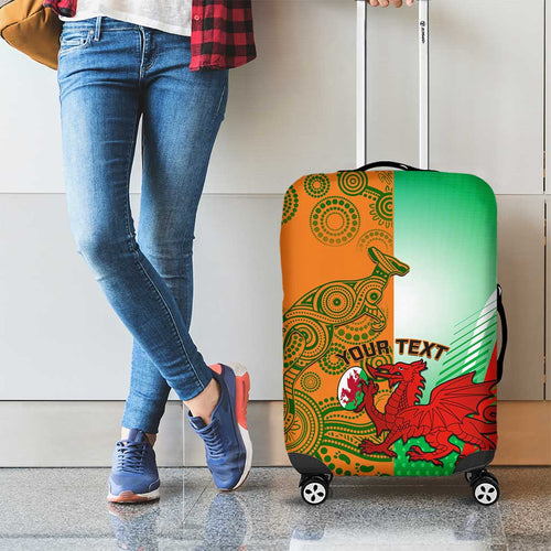 Custom Australia And Wales Rugby Luggage Cover Wallabies Welsh Mascots Dynamic Version
