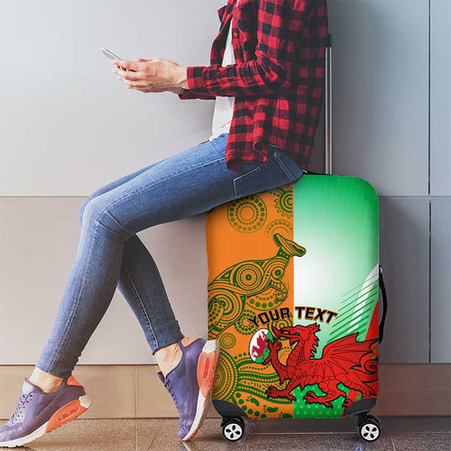 Custom Australia And Wales Rugby Luggage Cover Wallabies Welsh Mascots Dynamic Version