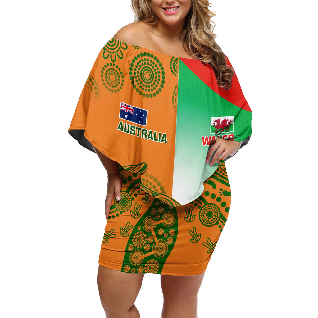 Custom Australia And Wales Rugby Off Shoulder Short Dress Wallabies Welsh Mascots Dynamic Version