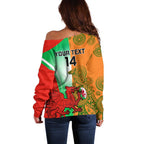 Custom Australia And Wales Rugby Off Shoulder Sweater Wallabies Welsh Mascots Dynamic Version