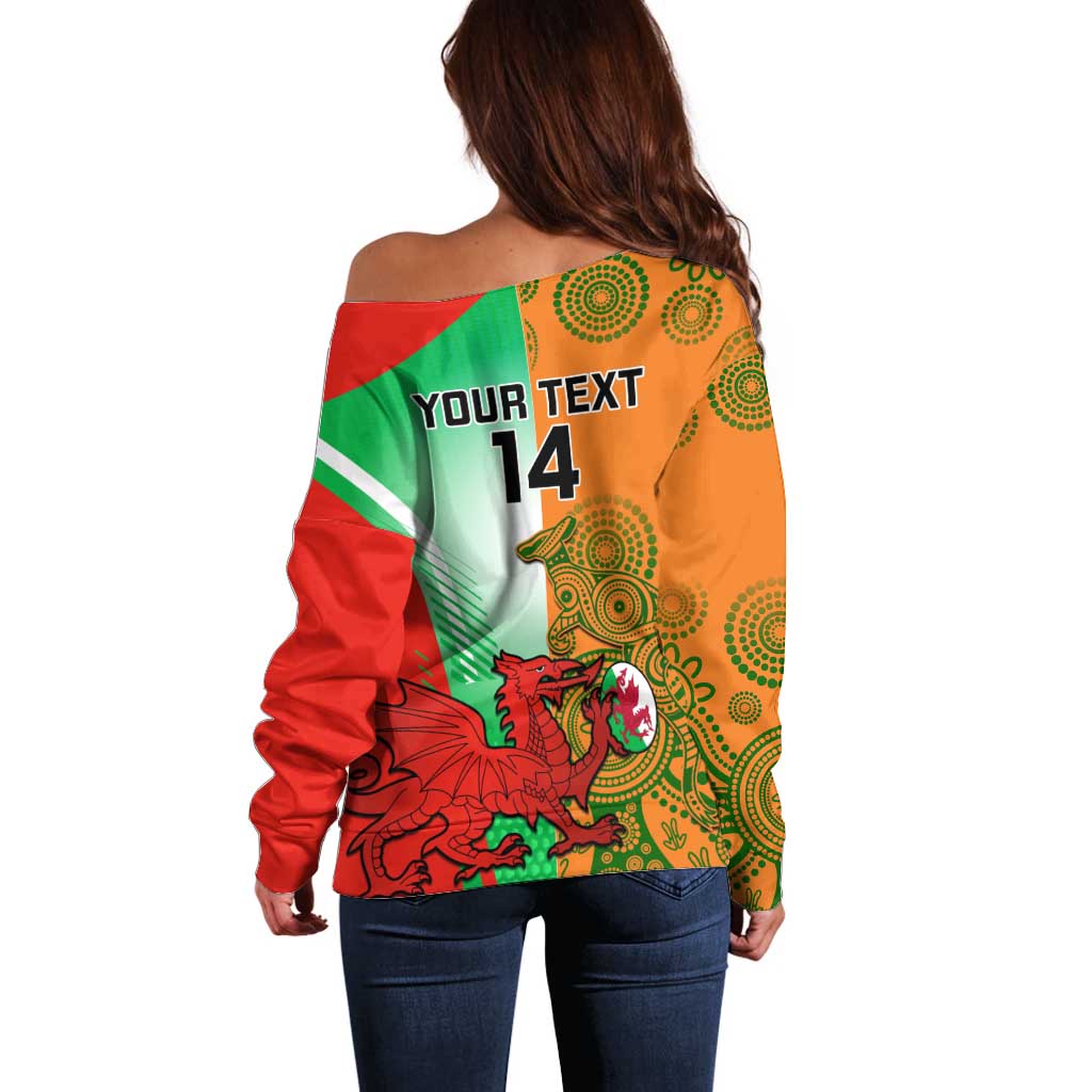 Custom Australia And Wales Rugby Off Shoulder Sweater Wallabies Welsh Mascots Dynamic Version