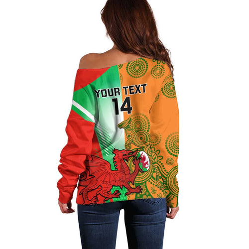 Custom Australia And Wales Rugby Off Shoulder Sweater Wallabies Welsh Mascots Dynamic Version