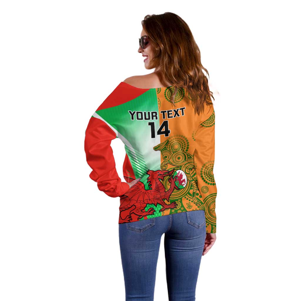 Custom Australia And Wales Rugby Off Shoulder Sweater Wallabies Welsh Mascots Dynamic Version