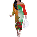 Custom Australia And Wales Rugby Off The Shoulder Long Sleeve Dress Wallabies Welsh Mascots Dynamic Version