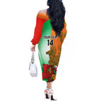 Custom Australia And Wales Rugby Off The Shoulder Long Sleeve Dress Wallabies Welsh Mascots Dynamic Version
