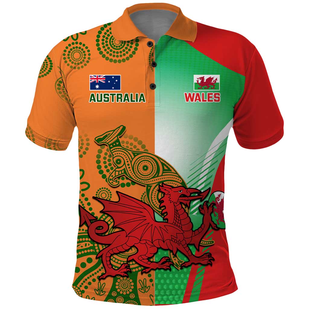 Custom Australia And Wales Rugby Polo Shirt Wallabies Welsh Mascots Dynamic Version