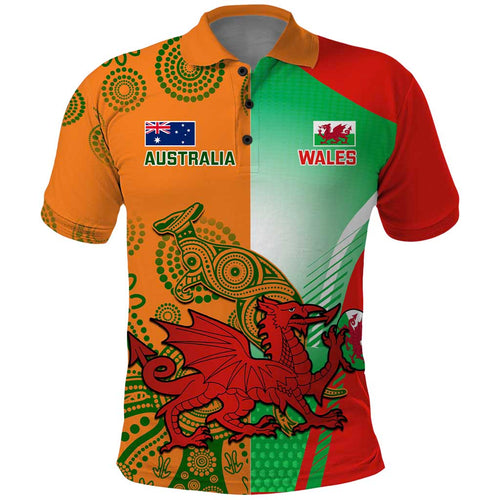 Custom Australia And Wales Rugby Polo Shirt Wallabies Welsh Mascots Dynamic Version