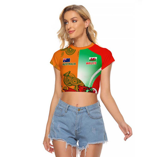 Custom Australia And Wales Rugby Raglan Cropped T Shirt Wallabies Welsh Mascots Dynamic Version