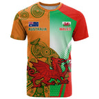 Custom Australia And Wales Rugby T Shirt Wallabies Welsh Mascots Dynamic Version