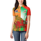 Custom Australia And Wales Rugby Women Polo Shirt Wallabies Welsh Mascots Dynamic Version