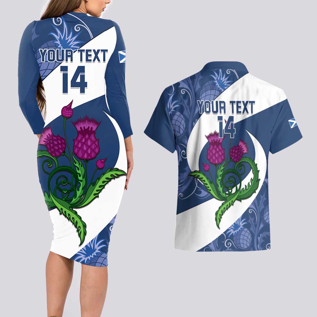 Custom Scotland Rugby Couples Matching Long Sleeve Bodycon Dress and Hawaiian Shirt 2024 Go Champions Scottish Thistles