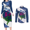Custom Scotland Rugby Couples Matching Long Sleeve Bodycon Dress and Long Sleeve Button Shirt 2024 Go Champions Scottish Thistles