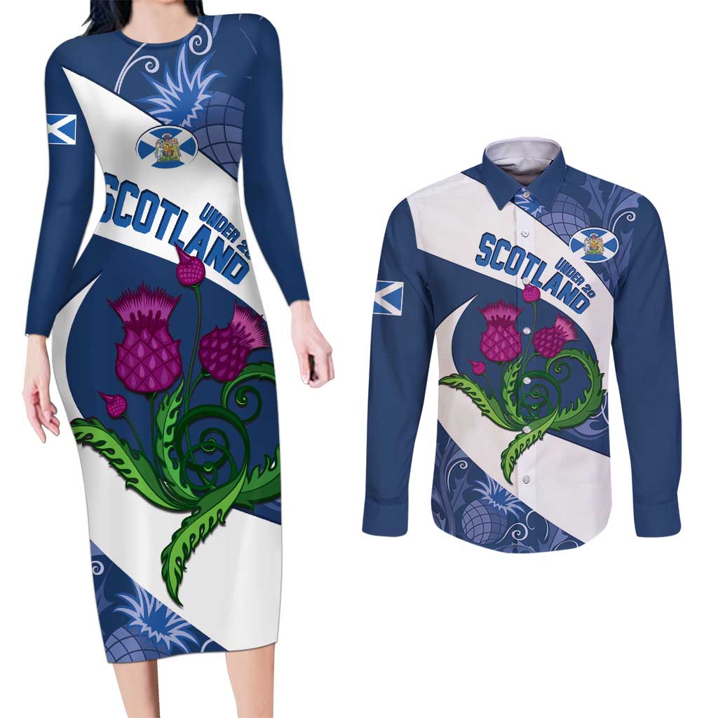 Custom Scotland Rugby Couples Matching Long Sleeve Bodycon Dress and Long Sleeve Button Shirt 2024 Go Champions Scottish Thistles