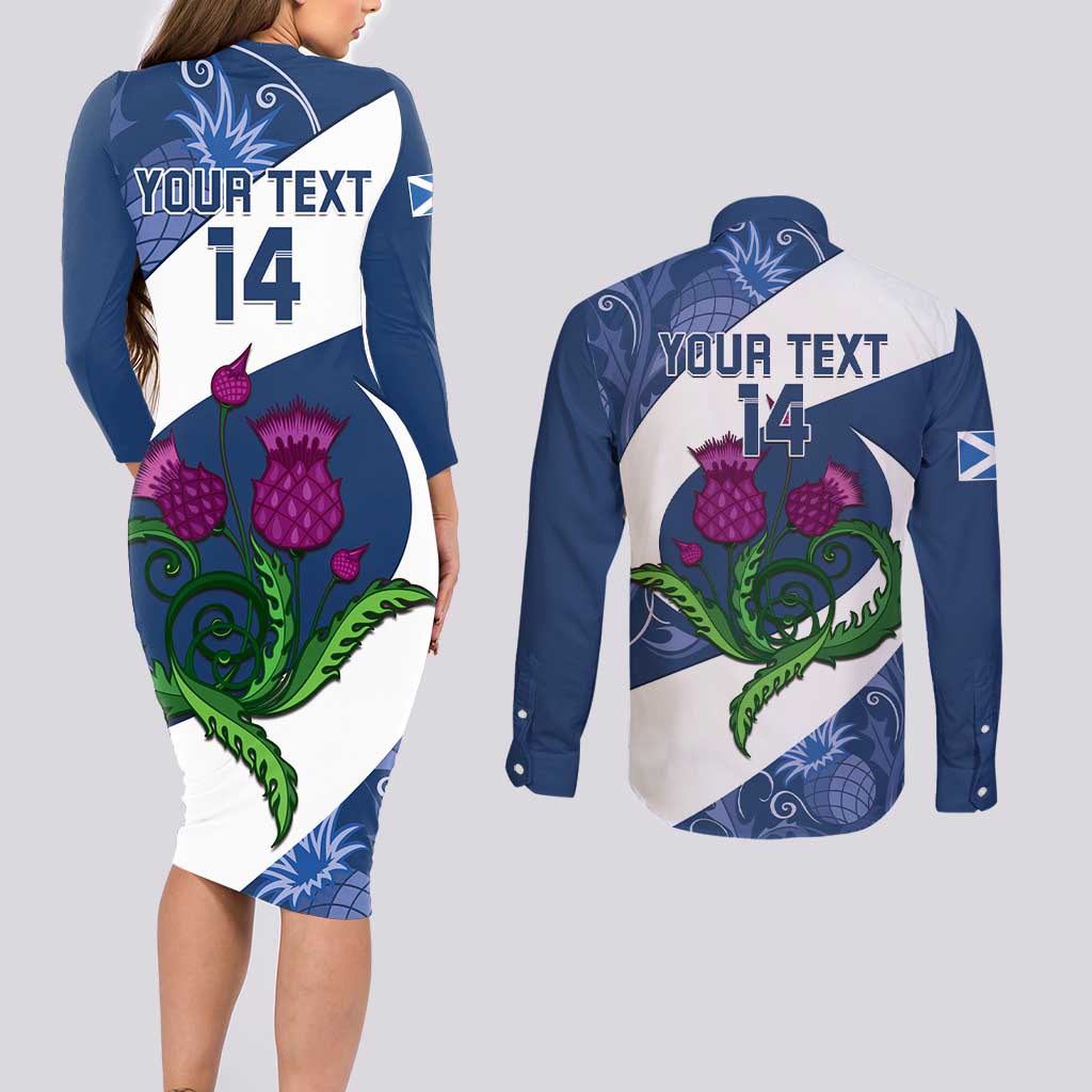 Custom Scotland Rugby Couples Matching Long Sleeve Bodycon Dress and Long Sleeve Button Shirt 2024 Go Champions Scottish Thistles