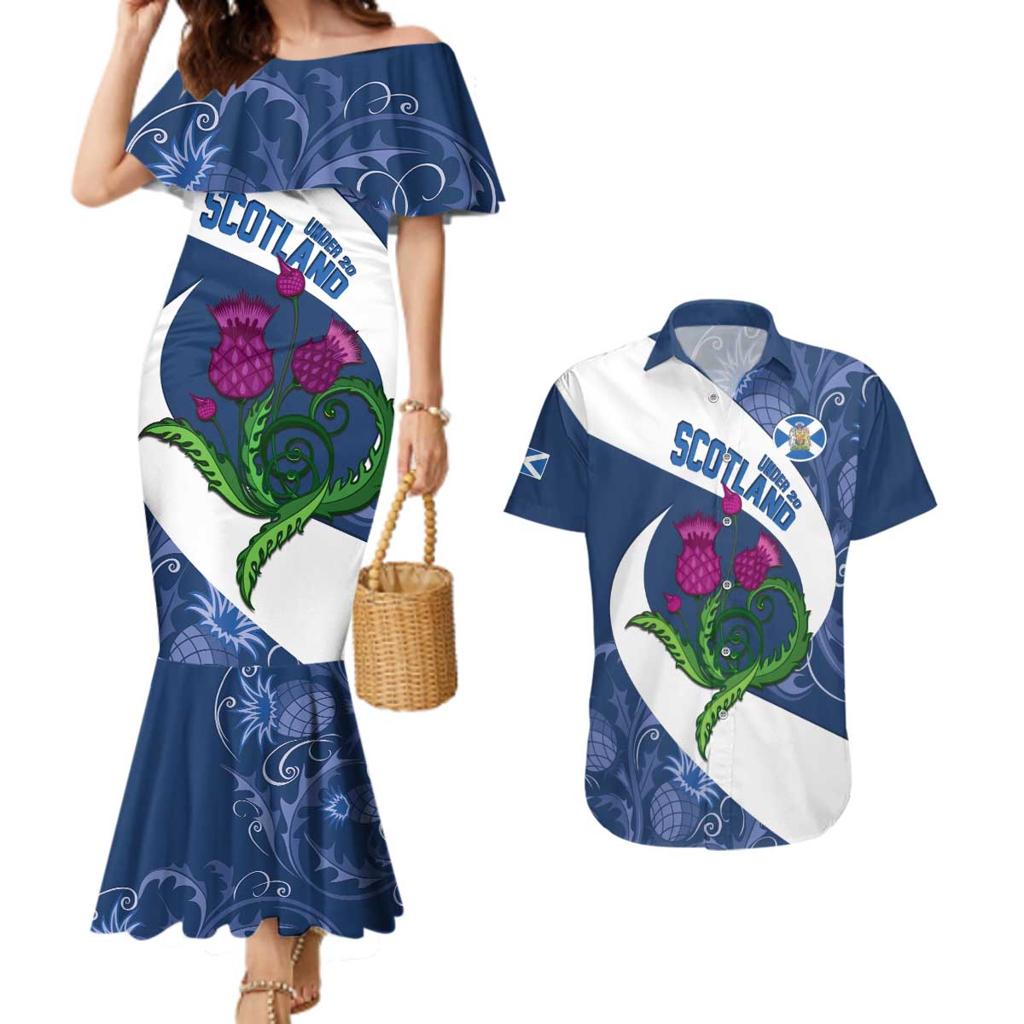 Custom Scotland Rugby Couples Matching Mermaid Dress and Hawaiian Shirt 2024 Go Champions Scottish Thistles