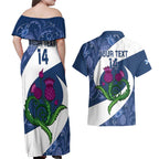Custom Scotland Rugby Couples Matching Off Shoulder Maxi Dress and Hawaiian Shirt 2024 Go Champions Scottish Thistles