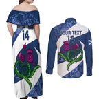 Custom Scotland Rugby Couples Matching Off Shoulder Maxi Dress and Long Sleeve Button Shirt 2024 Go Champions Scottish Thistles