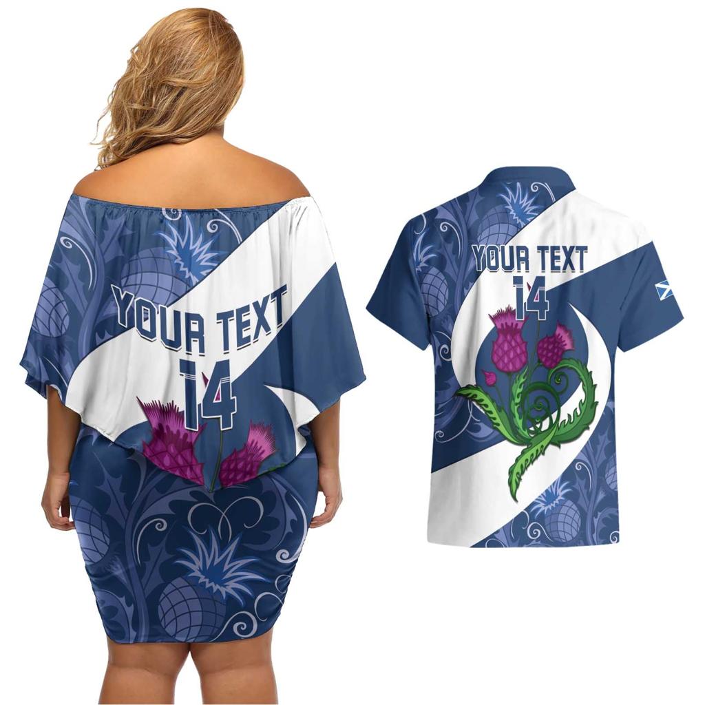 Custom Scotland Rugby Couples Matching Off Shoulder Short Dress and Hawaiian Shirt 2024 Go Champions Scottish Thistles