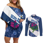 Custom Scotland Rugby Couples Matching Off Shoulder Short Dress and Long Sleeve Button Shirt 2024 Go Champions Scottish Thistles