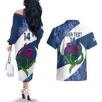 Custom Scotland Rugby Couples Matching Off The Shoulder Long Sleeve Dress and Hawaiian Shirt 2024 Go Champions Scottish Thistles