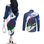 Custom Scotland Rugby Couples Matching Off The Shoulder Long Sleeve Dress and Long Sleeve Button Shirt 2024 Go Champions Scottish Thistles