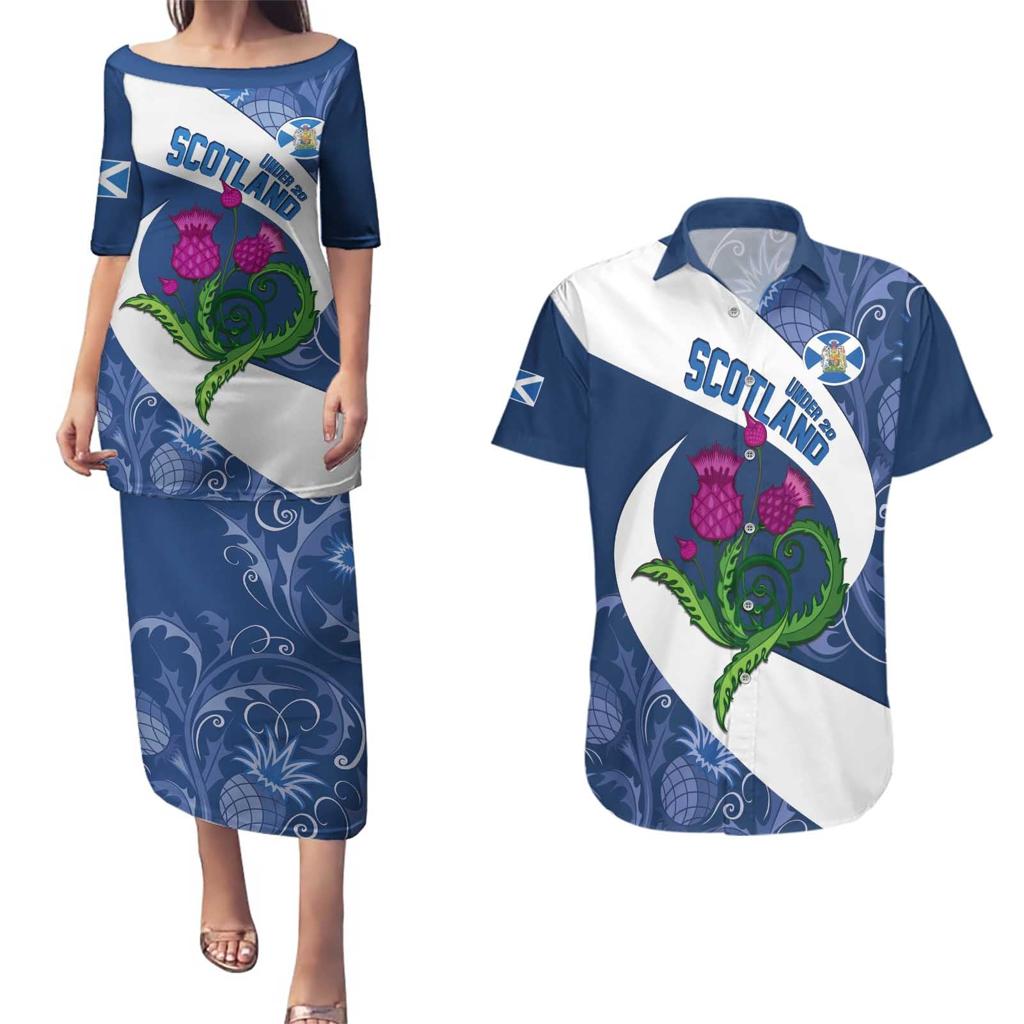 Custom Scotland Rugby Couples Matching Puletasi and Hawaiian Shirt 2024 Go Champions Scottish Thistles