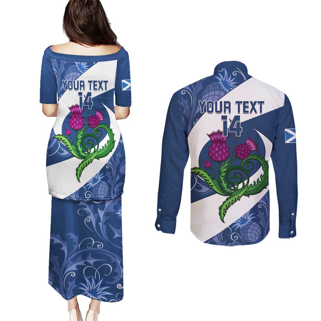 Custom Scotland Rugby Couples Matching Puletasi and Long Sleeve Button Shirt 2024 Go Champions Scottish Thistles