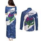 Custom Scotland Rugby Couples Matching Puletasi and Long Sleeve Button Shirt 2024 Go Champions Scottish Thistles