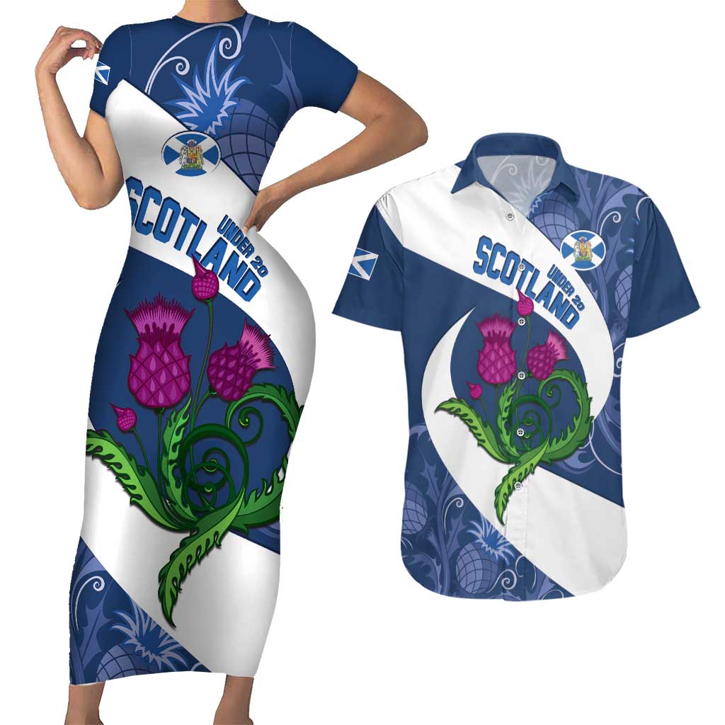 Custom Scotland Rugby Couples Matching Short Sleeve Bodycon Dress and Hawaiian Shirt 2024 Go Champions Scottish Thistles