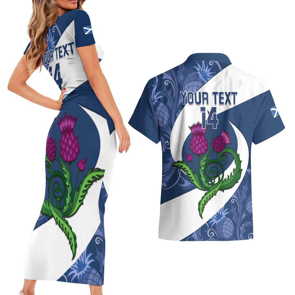 Custom Scotland Rugby Couples Matching Short Sleeve Bodycon Dress and Hawaiian Shirt 2024 Go Champions Scottish Thistles