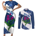 Custom Scotland Rugby Couples Matching Short Sleeve Bodycon Dress and Long Sleeve Button Shirt 2024 Go Champions Scottish Thistles