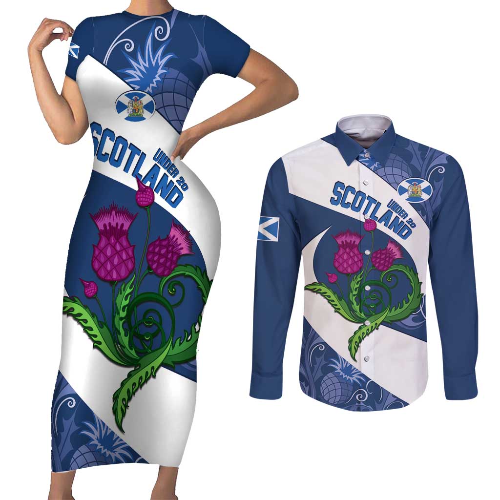 Custom Scotland Rugby Couples Matching Short Sleeve Bodycon Dress and Long Sleeve Button Shirt 2024 Go Champions Scottish Thistles