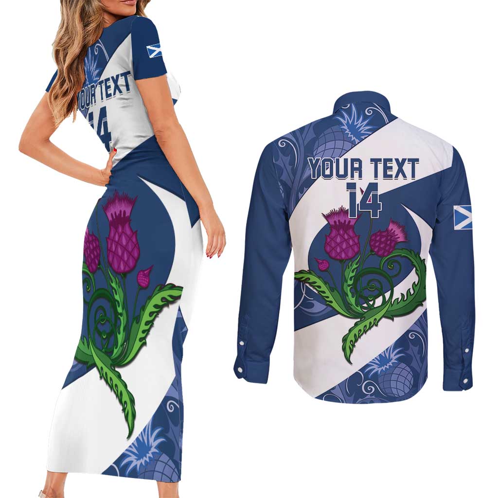 Custom Scotland Rugby Couples Matching Short Sleeve Bodycon Dress and Long Sleeve Button Shirt 2024 Go Champions Scottish Thistles