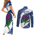 Custom Scotland Rugby Couples Matching Short Sleeve Bodycon Dress and Long Sleeve Button Shirt 2024 Go Champions Scottish Thistles