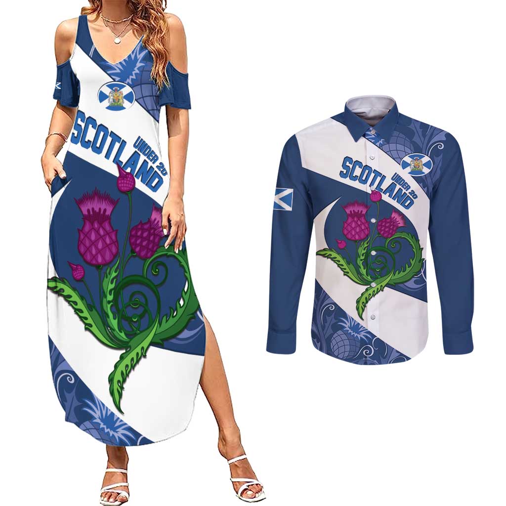 Custom Scotland Rugby Couples Matching Summer Maxi Dress and Long Sleeve Button Shirt 2024 Go Champions Scottish Thistles