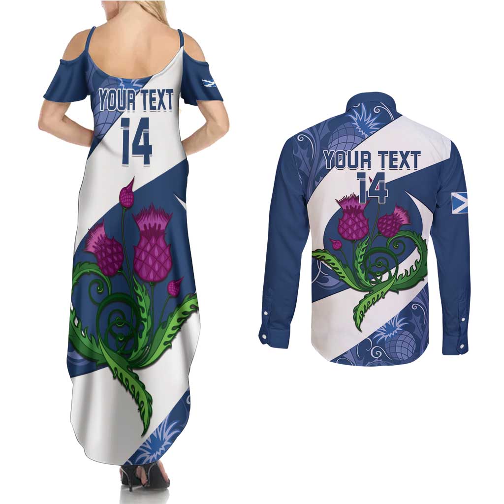 Custom Scotland Rugby Couples Matching Summer Maxi Dress and Long Sleeve Button Shirt 2024 Go Champions Scottish Thistles