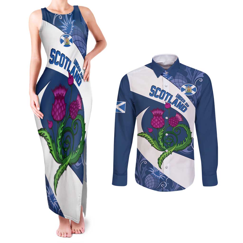 Custom Scotland Rugby Couples Matching Tank Maxi Dress and Long Sleeve Button Shirt 2024 Go Champions Scottish Thistles