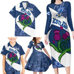 Custom Scotland Rugby Family Matching Long Sleeve Bodycon Dress and Hawaiian Shirt 2024 Go Champions Scottish Thistles