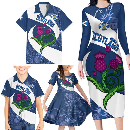 Custom Scotland Rugby Family Matching Long Sleeve Bodycon Dress and Hawaiian Shirt 2024 Go Champions Scottish Thistles