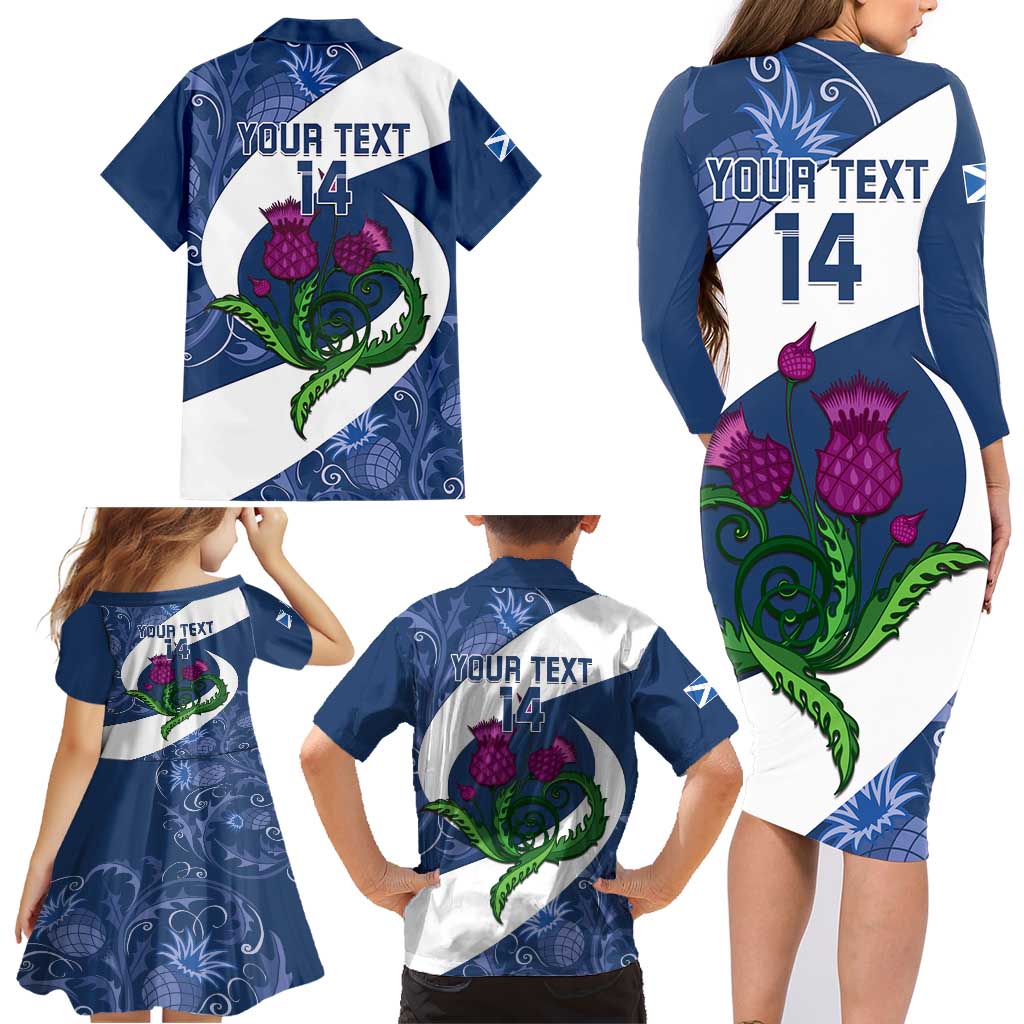 Custom Scotland Rugby Family Matching Long Sleeve Bodycon Dress and Hawaiian Shirt 2024 Go Champions Scottish Thistles
