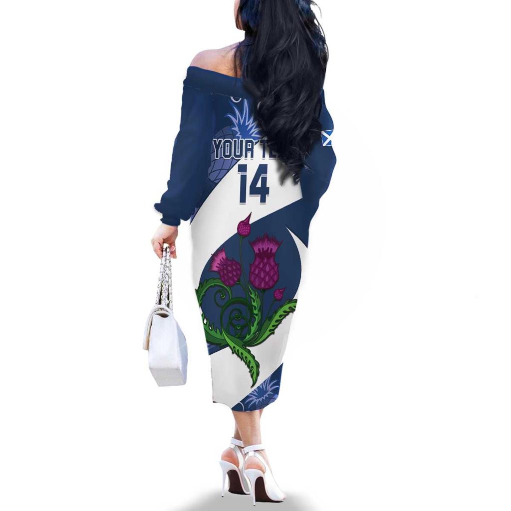 Custom Scotland Rugby Family Matching Off The Shoulder Long Sleeve Dress and Hawaiian Shirt 2024 Go Champions Scottish Thistles