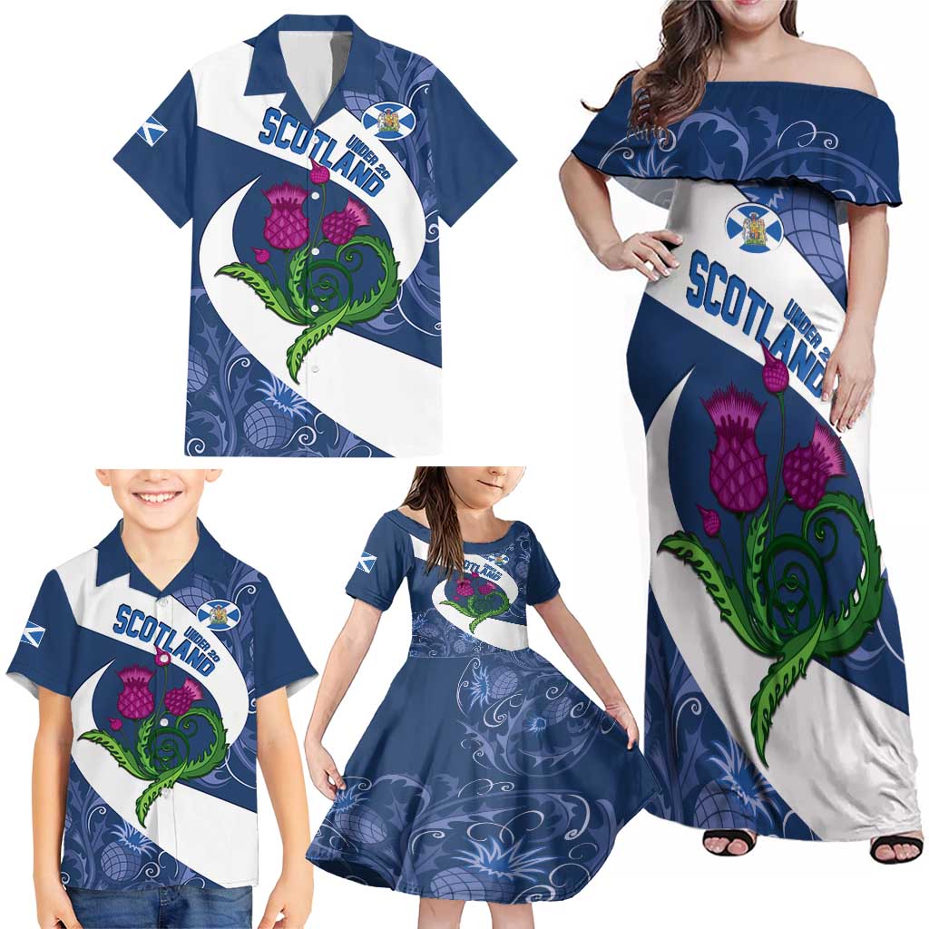 Custom Scotland Rugby Family Matching Off Shoulder Maxi Dress and Hawaiian Shirt 2024 Go Champions Scottish Thistles