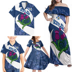 Custom Scotland Rugby Family Matching Off Shoulder Maxi Dress and Hawaiian Shirt 2024 Go Champions Scottish Thistles