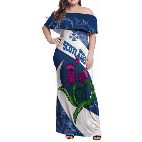 Custom Scotland Rugby Family Matching Off Shoulder Maxi Dress and Hawaiian Shirt 2024 Go Champions Scottish Thistles