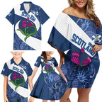Custom Scotland Rugby Family Matching Off Shoulder Short Dress and Hawaiian Shirt 2024 Go Champions Scottish Thistles