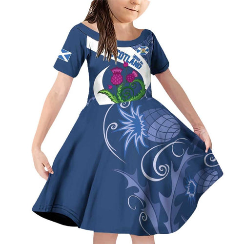 Custom Scotland Rugby Family Matching Off Shoulder Short Dress and Hawaiian Shirt 2024 Go Champions Scottish Thistles