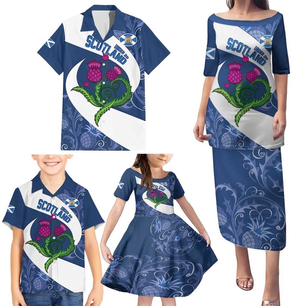 Custom Scotland Rugby Family Matching Puletasi and Hawaiian Shirt 2024 Go Champions Scottish Thistles